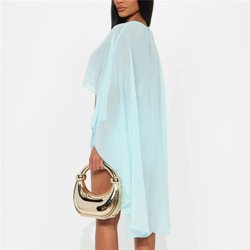 Women Chiffon Black Shawl Sheer Mesh Flowy Wraps High Low Cape Ponchos See Through Ruffle Capelet Evening Dresse