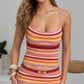 Women's Vertical Striped Knit Cami Top Spaghetti Strap Square Neck Fitted Waist Cropped Sweater Summer Casual Top