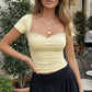 Women's Lace Trim Square Neck Crop Top 2026 Summer Short Sleeve Slim Fit Y2K T Shirt Elegant Casual Blouse
