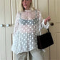 Sheer Mesh Long Puff Sleeve Casual Summer Cover Up T Shirt Blouse Women Y2K Polka Dot Beach Cover Up Shirt Dress