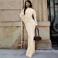 Asymmetrical Long Sleeve Pleated Maxi Dress Elegant Party Evening Dresses Winter Clothes Woman
