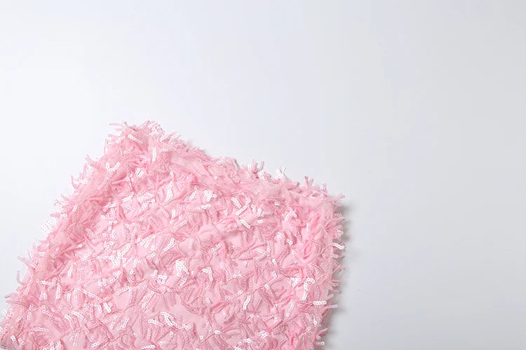 Slim Sequin Tassels 2 Piece Set Women Sexy Swing Collar Tank Tops+Peach Hip Skits Midnight Summer Birthday Party Clubwear