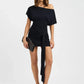 Diagonal Collar Backless Sexy Mini Dress Women Elegant One Shoulder Short Sleeve Draped Ruched Slinky Club Party Dress
