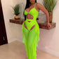 Summer 2 Piece Set Women Sexy Hollow See Through Bodysuit Top+Ruffles Pants Vacation Beach Matching Clubwear Outfits