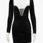 Long Sleeve Sexy Deep V Neck Wired Diamante Crystal Padded Should Bodycon Outfits Women Winter Velvet Party Dress