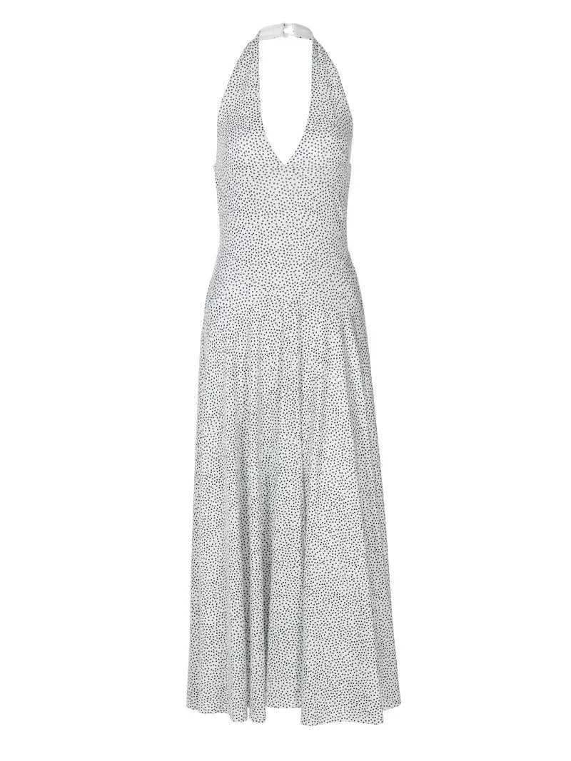 Polka Dot White Elegant Dresses French Style Deep V Neck Backless Long Dresses for Woman Clothing