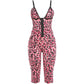Art Print 2 Piece Set Woman Low-Neck Backless Single-Breasted Camisole Tops+Skinny Peach Hip Crop Pants Sexy Suits