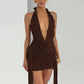 Embellished Cowl Neck Ruched Bodycon Mini Dress for Birthday Party Sexy Evening Dresses Woman 2026