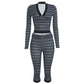Striped Print 2 Piece Set Women Line Patchwork Trend V-Neck Full Sleeve T-Shirt+Capri Pants Fashion Chic Street Suits