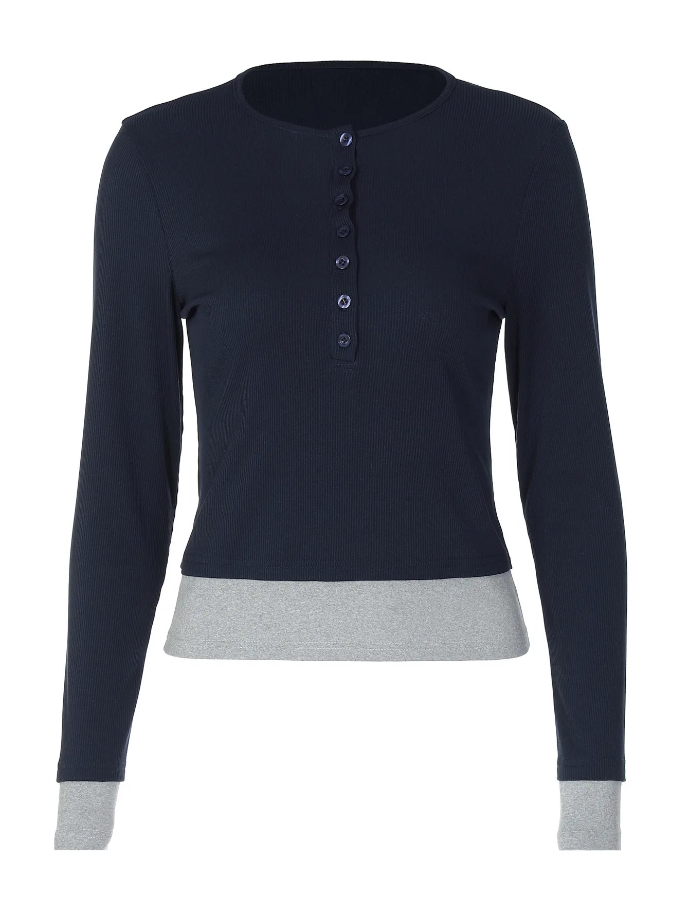 Fake Two-piece Long Sleeve Top Fall Woman Clothes Casual Ribbed Tee Shirts Ladies