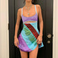 Women's Vintage Print Semi-Sheer Sheath Dress 00s Fashion Bodycon Mini Slip Dress Retro Bandana Print Fitted Strap Dress