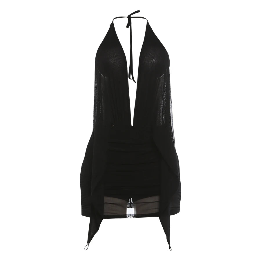 Backless Dress Women Irregular Halter Sexy Deep V-Neck Ruched Elegant Midnight Party Peach Hip 2026 Summer Bodycon