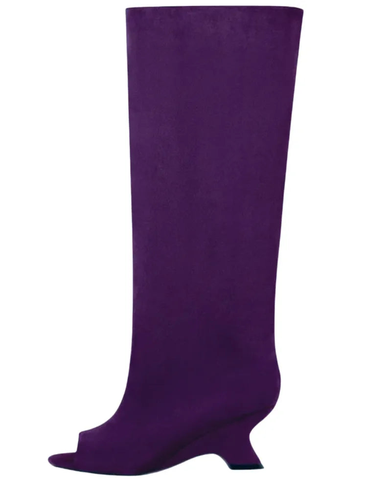 Women's Fish Mouth Thick High Heels Knee Length Cool Boots Slant Heel Fashion Show Large Size Spring/Summer Women's Boots