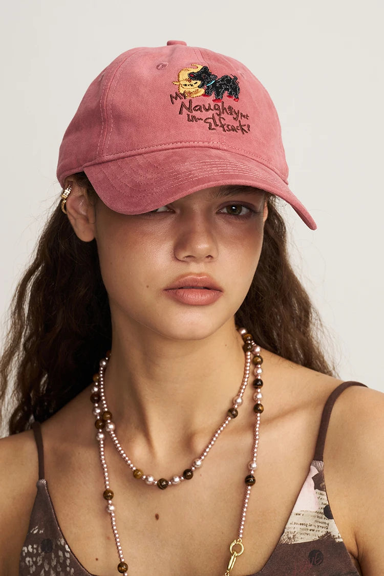 Cartoon Embroidery Baseball Cap, Cute Monster Graphic Peaked Hat for Casual Outdoor Wear