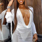 Deep V Neck Sexy Mini Mesh Dress Women Party Outfit 2023 Black See Through Long Sleeve Spring Club Bodycon Dress