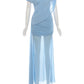 Irregular Collar Maxi Dress Women See Through Hem Folds Tassel  Skinny Birthday Party Summer Fashion Classic Vestidos
