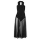 Sheer Mesh Patchwork Black Party Dress Elegant Strapless A-line Long Dresses Nice Birthday Outfits for Women