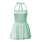 Women's Satin Halter Neck Mini Dress Tie Back Bow Bubble Skirt A-Line Sleeveless Bodycon Party Clubwear Cocktail Dress