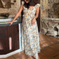 Women Graphic Print Maxi Dress Boho Beach V Neck Ruffles Strap A-line Dress Summer Holiday Backless Tie Up Long Dress