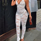 See Through Jumpsuit Women Backless v-Neck Sleeveless Flower Lace Slim Sexy Midnight Summer Hottie Fashion Outfit