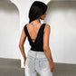 Cowl Neck Backless Tank Tops Summer 2025 Woman Clothing Fashion Sexy Sleeveless T Shirts Black
