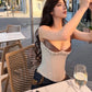 Casual Fashion Camisole Tops Woman Leather Patchwork Low-Neck Backless Skinny Stretch Daily High Street Style Vests