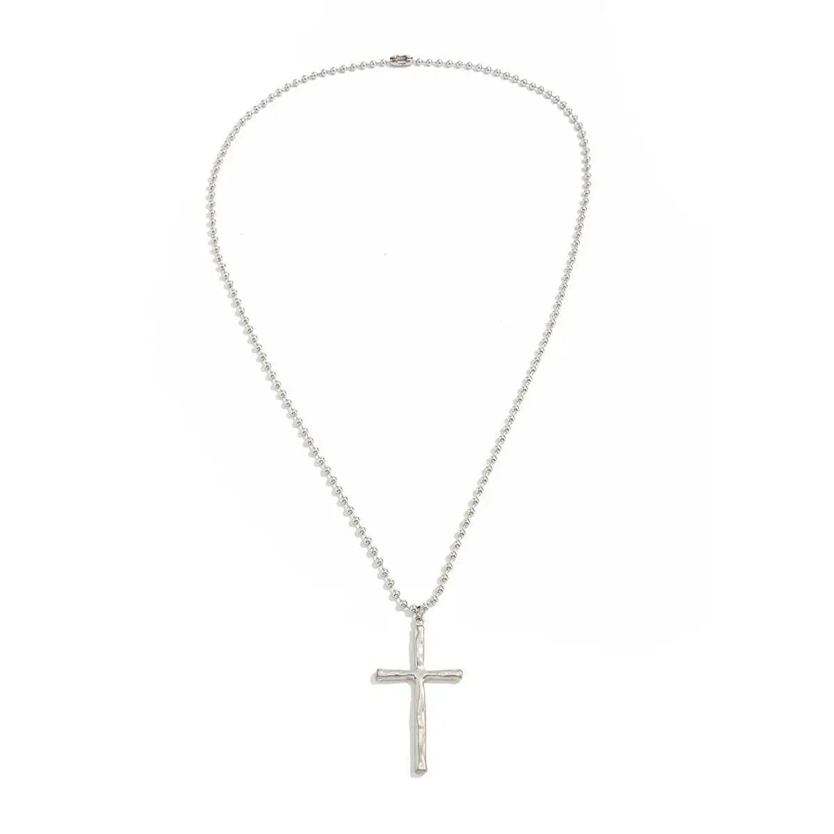 Cross Pendant Necklace for Women, Long Chain, Beaded Choker, Minimalist Jewelry, Silver Color, Fashion Gift