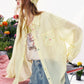 Women's Sweet Oversized Chiffon Shirt, Colorful Buttons Cake Detail Blouse, Casual Versatile Long Sleeve Top
