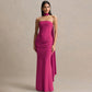 Elegant Party Evening Dresses Wedding Guest Black Strapless Maxi Dress with Draped Detailing and Scarf