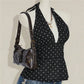 Ladies Vintage Polka Dot Halter Neck Top Deep V Tie Back Sleeveless Ruched Waist Peplum Tank Top For Y2K Streetwear