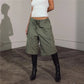 Elastic Drawstring Cargo Bermuda Shorts Women Multi Pocket Loose Wide Leg Knee Length Baggy Capri Culottes Y2KStreetwear