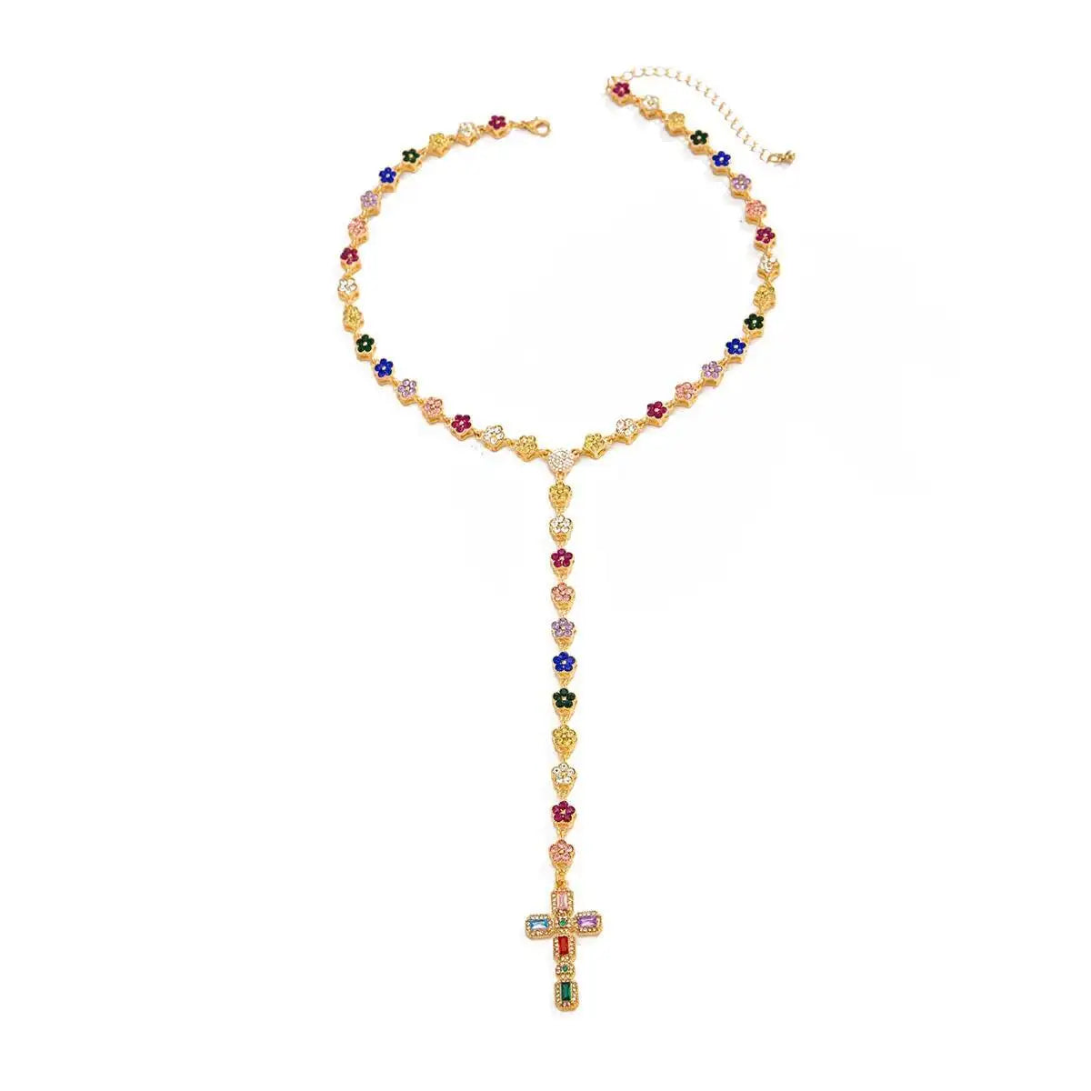 Luxury Colorful Rhinestone Jesus Cross Pendant Necklace Y2K Hip Hop Style Unisex Couple Chokers Fashion Jewelry for Men