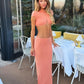 Elegant 2-Piece Set Women Single-Breasted Half Turtleneck t-Shirt+Solid Simple Long Skirt Party Chic Vacation Suit