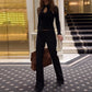 Fitted Black Long Sleeve Top with Keyhole Cutout Fashin 2026 Fall T Shirts Woman Clothing