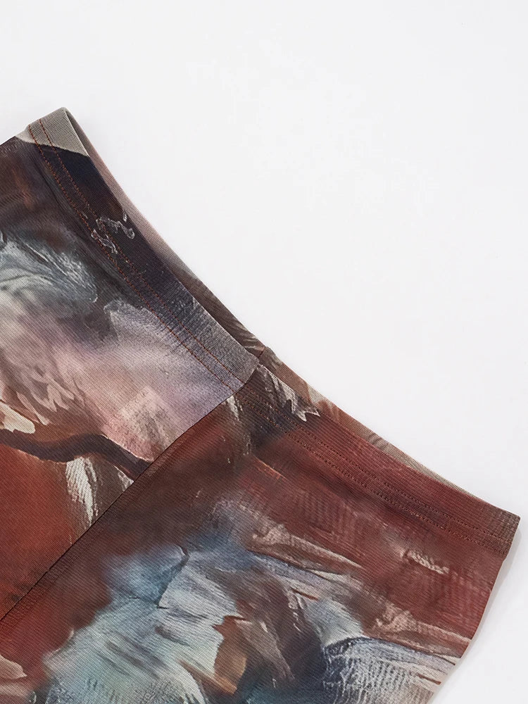 Sexy See Through Women Leggings Colorful Print High Waist Tight Midnight Party Club Y2K Stretch Skinny Long Trousers