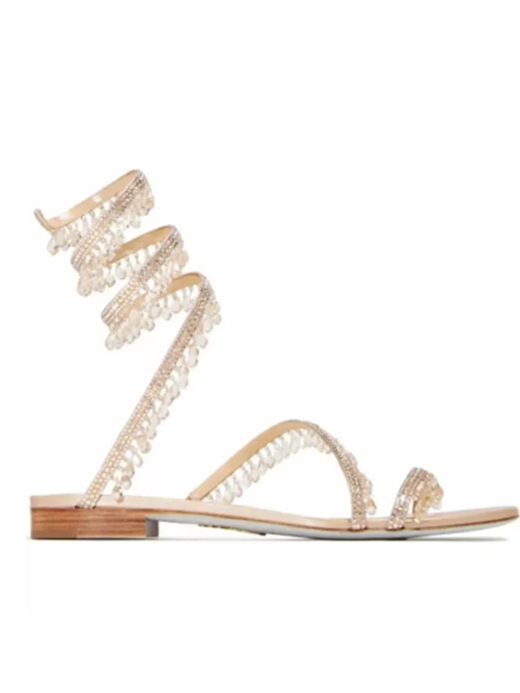 Women's New Water Diamond Sandals Fashion Tassel Crystal Shoes Sexy Banquet Party Twin Stiletto Women's Large Sandals
