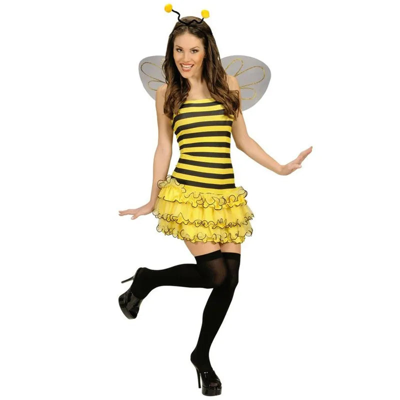 Halloween Bee Costume for Women Ladybug Cosplay Dress with Wings Headband Set Funny Adult Fairy Costumes