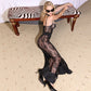 Lace Hollow Sexy Black Dresses for Woman Party Evening Outfits Spaghetti Strap Low Cut Backless Maxi Dress