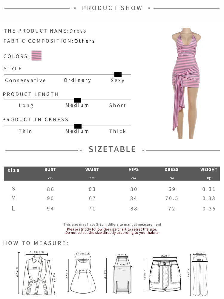 Striped print backless Dress Women Sexy Halter Low-Neck Bandages Patchwork Ribbon Sleeveless Trend Party Club Bodycon