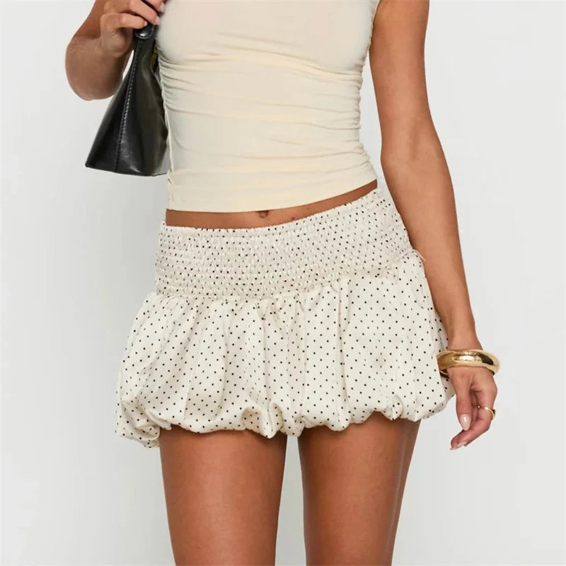 Summer Sweet y2k Polka Dot Print Mini Bud Skirt Women Elastic Waist Ball Gown Swing Skater Short Skirts Party Girl
