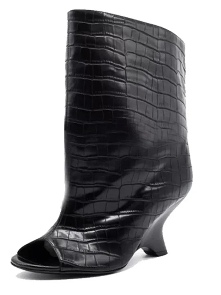 Women's Fish Mouth Thick High Heels Knee Length Cool Boots Slant Heel Fashion Show Large Size Spring/Summer Women's Boots