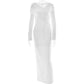 V Neck Off Shoulder Long Sleeve Maxi Dress White Elegant Dresses for Woman for Party Outfits Autumn 2025