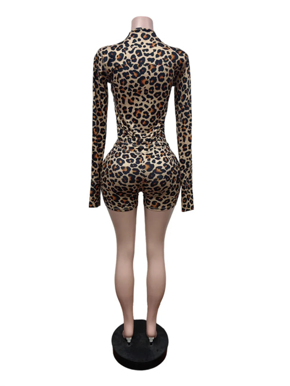Leopard Zip Women 2 Piece Set Tracksuit Skinny Stretchy Patchwork Line Crop Top+Shorts Matching Clubwear Fall Outfits