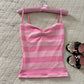 Cute Stripe Camisole Top Summer Women Sweetheart Neck Spaghetti Strap Slim Low Back Crop Top Y2K Aesthetic Streetwear