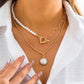 Vintage Imitation-Pearl Heart OT Buckle Pendant Necklace Women Wedding Bridal Bead Chain Neck Accessories Jewelry New