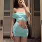 Sexy Chic Hollow Dress Women Cross Simple Ruched Patchwork Slash Neck Wild Trend Stretch Party Club Peach Hip Bodycon