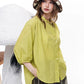 Women's Solid Color Sheer Blouse, Stand Collar Puff Sleeve Casual Button Down Loose Fit Shirt