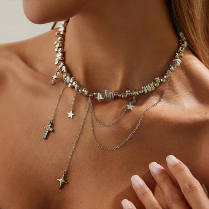 Beaded Choker Necklace for Women, Temperament, Love, Heart, Star, Cross, Pendant, Lady Charm Jewelry, Exquisite, Trend