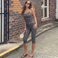 Y2K Women Polka Dot Two Piece Set Spaghetti Cami Crop Top and Slim Capri Pants Streetwear Outfit Casual Daily Vacation