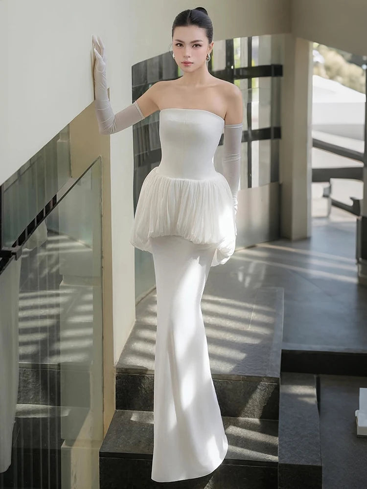 Sleeveless Elegant Mesh Patchwork Dress Women Fashion Classic Backless Split Trend Vacation Evening Party Long Bodycon